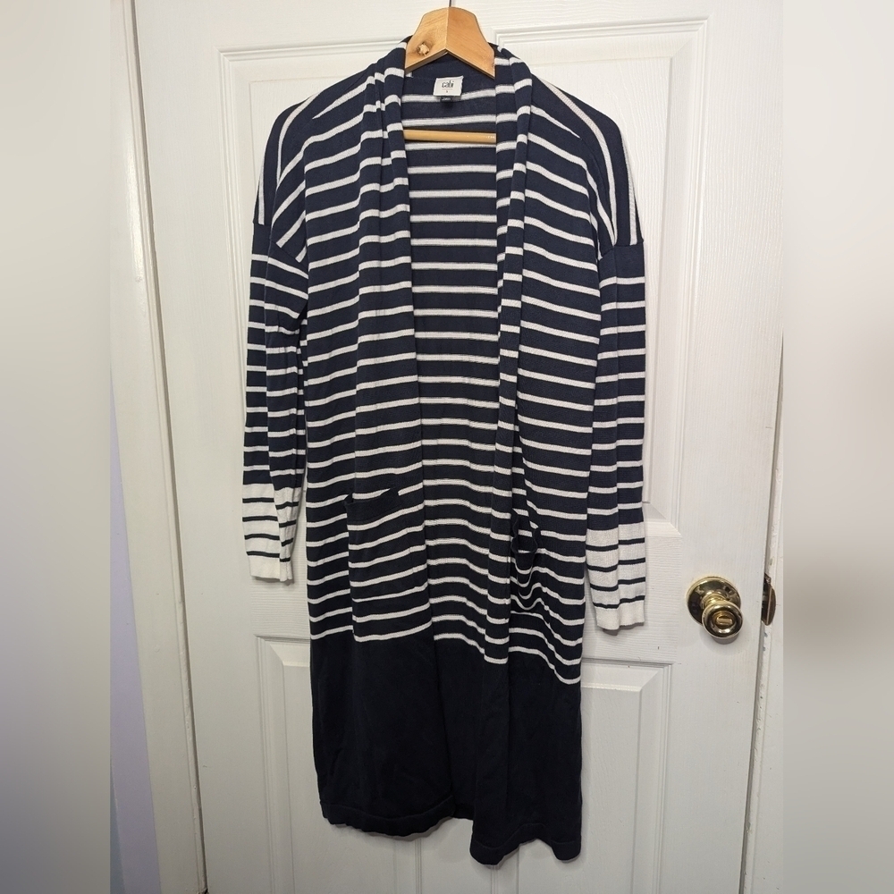 CAbi Womens Sweater #6243 Blue White Striped Duster Cardigan Size Small